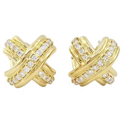 Pre-owned Tiffany & Co . 18k Gold Diamond Signature X Earrings In Multiple