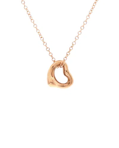 Pre-owned Tiffany & Co 18k Gold Elsa Peretti Open Heart Pendant Necklace 18k Rose Gold  7mm (authentic Pre-lov