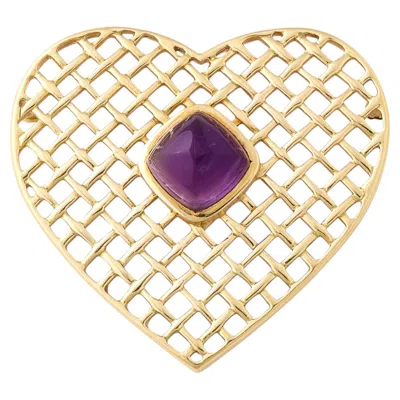 Pre-owned Tiffany & Co 18k Gold Heart Form Woven Lacticework Brooch W/ Cabachon By . In Multi