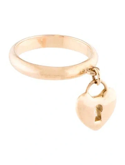 Pre-owned Tiffany & Co 18k Heart Lock Dangle Ring In Multi