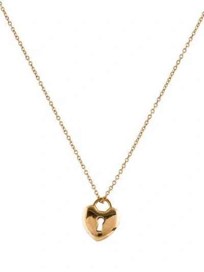 Pre-owned Tiffany & Co 18k Heart Lock Pendant Necklace, 16" In Multi