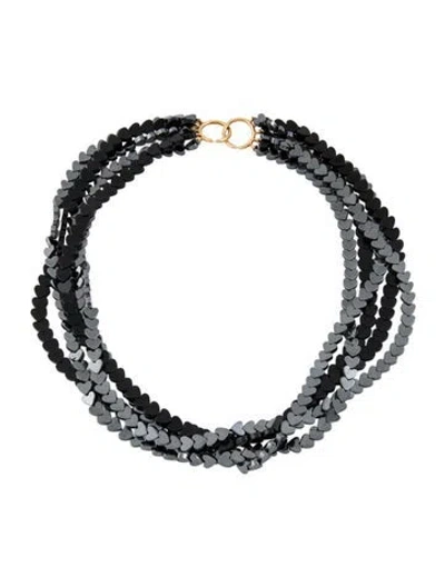 Pre-owned Tiffany & Co 18k Heart Shaped Hematite And Onyx Heart Torsade Necklace, 17" In Multi