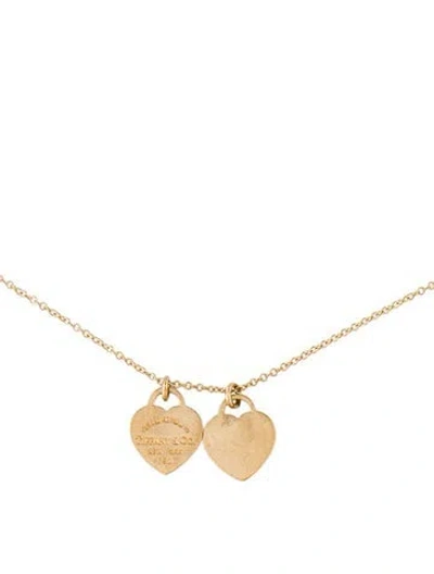 Pre-owned Tiffany & Co 18k Mini Double Heart Tag Pendant Necklace, 16" In Multi