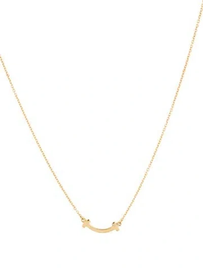 Pre-owned Tiffany & Co 18k Mini T Smile Pendant Necklace, 18" In Multi
