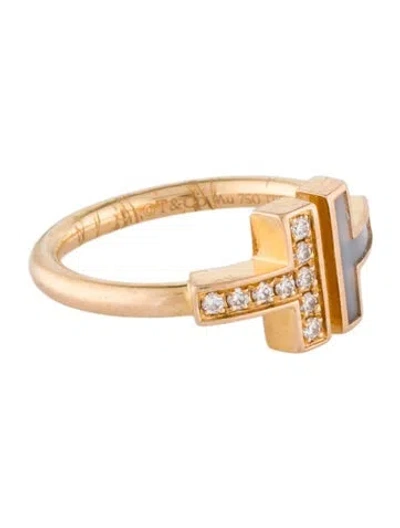 Pre-owned Tiffany & Co 18k Mother Of Pearl & Diamond T Wire Ring In Multi