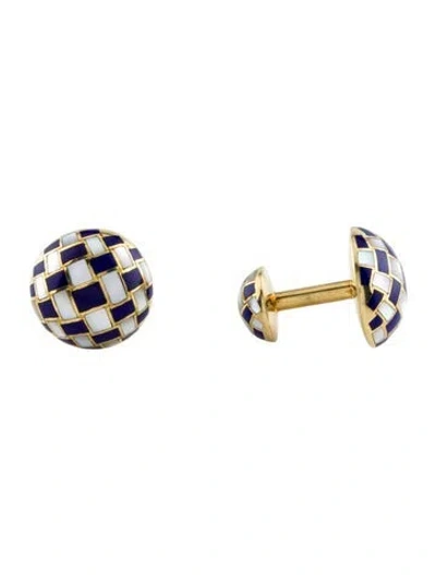 Pre-owned Tiffany & Co 18k Mother Of Pearl & Lapis Lazuli Cufflinks In Multi