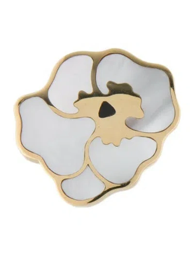 Pre-owned Tiffany & Co 18k Mother Of Pearl & Nephrite Pansy Brooch Pendant In Multi