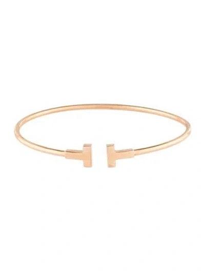 Pre-owned Tiffany & Co 18k Narrow T Wire Bracelet, 6" In Multi