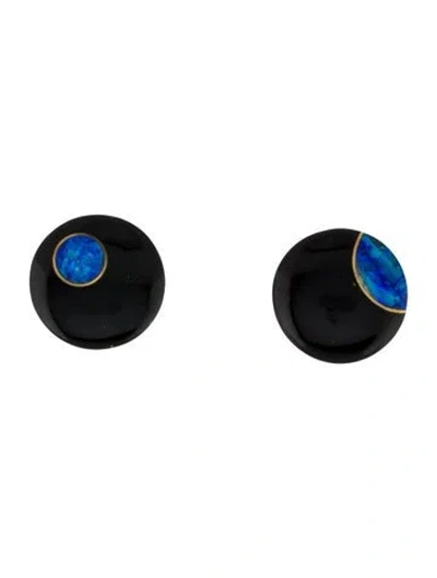 Pre-owned Tiffany & Co 18k Nephrite & Opal Inlay Lunar Eclipse Clip-on Earrings In Multi