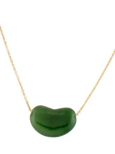 Pre-owned Tiffany & Co 18k Nephrite Bean Design Pendant Necklace, 18" In Multicolor