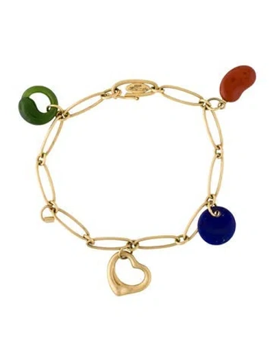 Pre-owned Tiffany & Co 18k Nephrite, Jasper, & Lapis Lazuli Charm Bracelet, 6.75" In Multi