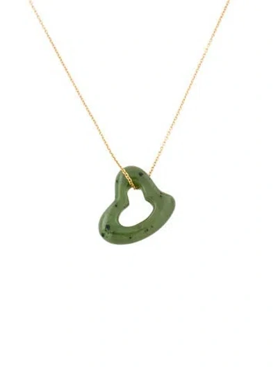 Pre-owned Tiffany & Co 18k Nephrite Open Heart Pendant Necklace In Multi