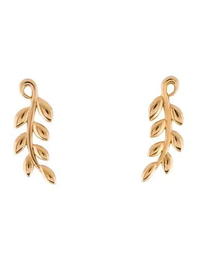 Pre-owned Tiffany & Co 18k Olive Leaf Climber Earrings In Yellow
