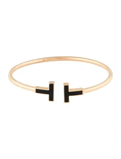 Pre-owned Tiffany & Co 18k Onyx T Wire Bracelet, 5.75" In Multi