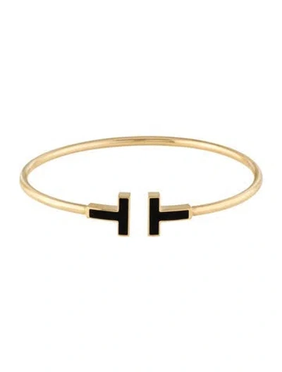 Pre-owned Tiffany & Co 18k Onyx T Wire Bracelet, 6.5" In Multi