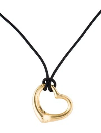 Pre-owned Tiffany & Co 18k Open Heart Pendant Necklace, 18" In Black