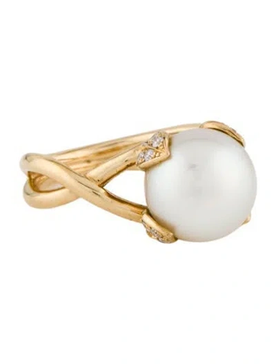 Pre-owned Tiffany & Co 18k Pearl & Diamond Cocktail Ring In Multi