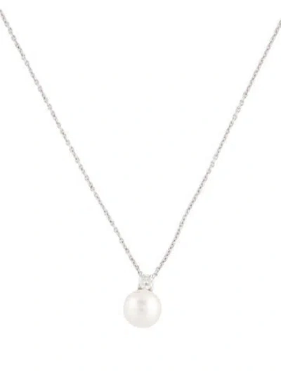 Pre-owned Tiffany & Co 18k Pearl & Diamond Signature Pendant Necklace, 16" In Multi