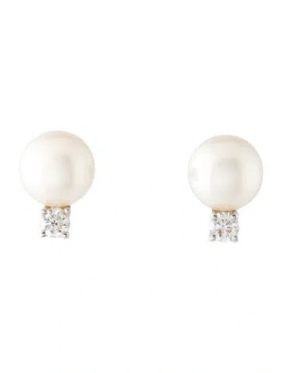 Pre-owned Tiffany & Co 18k Pearl & Diamond Stud Earrings In Multi