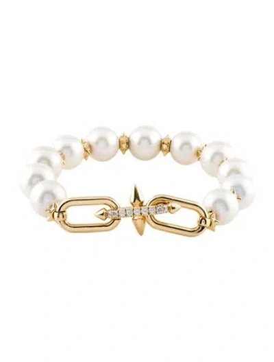 Pre-owned Tiffany & Co 18k Pearl & Diamond Titan By Pharrell Williams Bracelet, 7" In Multi