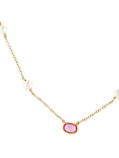 Pre-owned Tiffany & Co 18k Pearl & Sapphire Station Necklace, 15.5" In Multi