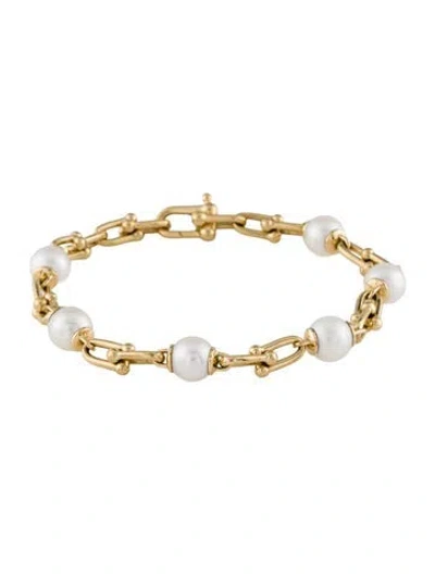 Pre-owned Tiffany & Co 18k Pearl Hardware Link Bracelet, 7.5" In Multi