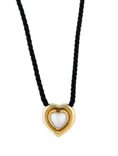 Pre-owned Tiffany & Co 18k Pearl Heart Pendant Necklace, 36" In Black