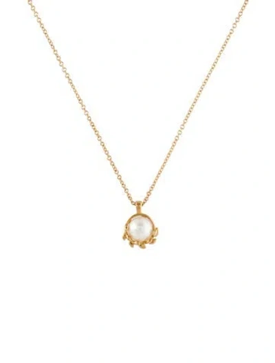 Pre-owned Tiffany & Co 18k Pearl Olive Leaf Pendant Necklace, 16" In Multi