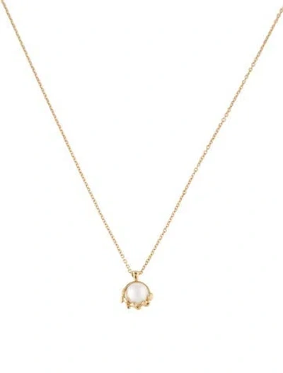 Pre-owned Tiffany & Co 18k Pearl Olive Leaf Pendant Necklace, 16" In Multi