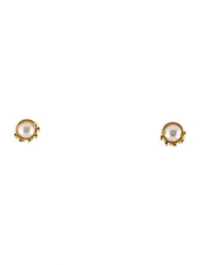 Pre-owned Tiffany & Co 18k Pearl Olive Leaf Stud Earrings In Multi