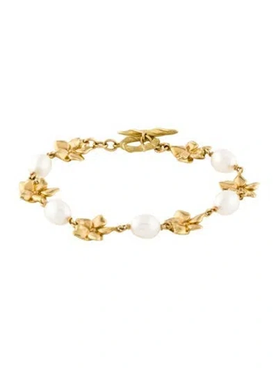 Pre-owned Tiffany & Co 18k Pearl Plumeria Station Bracelet, 6" In Multi