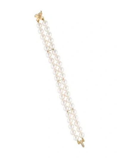 Pre-owned Tiffany & Co 18k Pearl Signature "x" Double Strand Bracelet, 6" In Multi