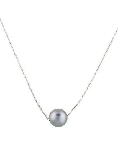 Pre-owned Tiffany & Co 18k Pearl Slide Pendant Necklace, 16.25" In Multi