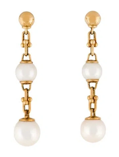 Pre-owned Tiffany & Co 18k Pearl Triple Drop Link Earrings In Multi