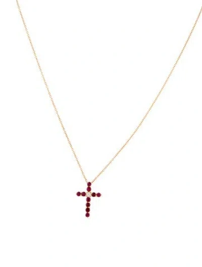 Pre-owned Tiffany & Co 18k Ruby & Diamond Cross Pendant Necklace, 16" In Multi
