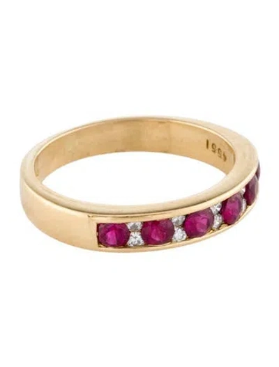 Pre-owned Tiffany & Co 18k Ruby & Diamond Halfway Band In Multi