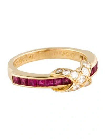 Pre-owned Tiffany & Co 18k Ruby & Diamond X Band In Multicolor