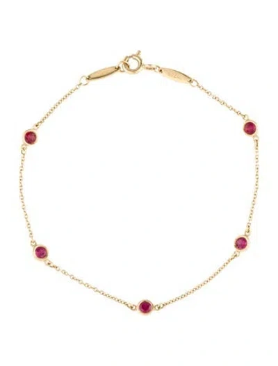 Pre-owned Tiffany & Co 18k Ruby Color By The Yard Bracelet, 6.75" In Multi