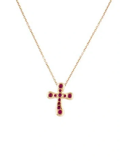 Pre-owned Tiffany & Co 18k Ruby Cross Pendant Necklace, 16" In Multi
