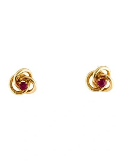 Pre-owned Tiffany & Co 18k Ruby Love Knot Stud Earrings In Multi
