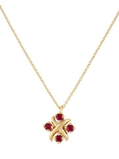 Pre-owned Tiffany & Co 18k Ruby Sixteen Stone Pendant Necklace, 16" In Multi