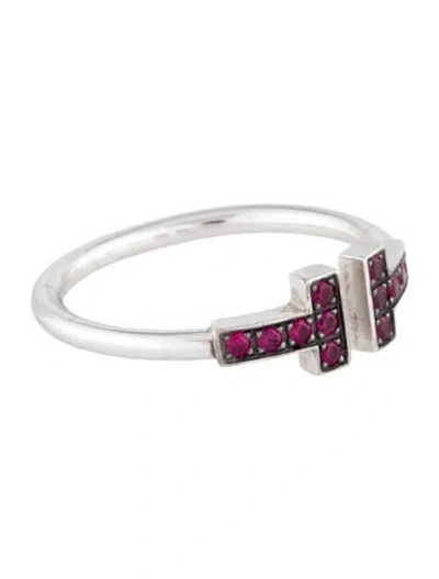 Pre-owned Tiffany & Co 18k Ruby T Wire Ring In Multi
