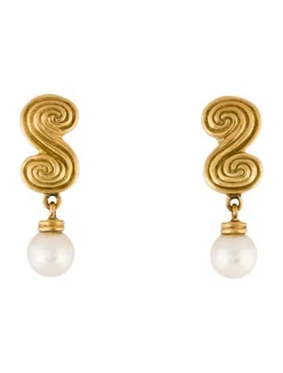 Pre-owned Tiffany & Co 18k S Scroll Pearl Drop Earrings In Multi