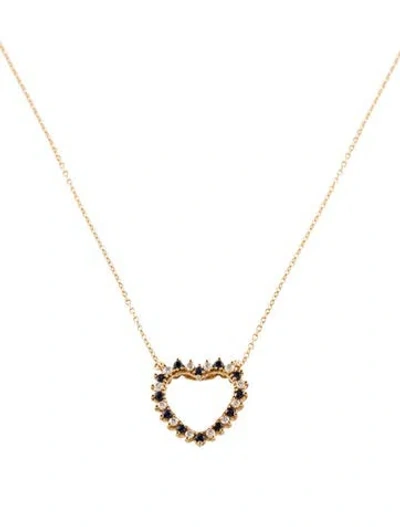 Pre-owned Tiffany & Co 18k Sapphire & Diamond Open Heart Pendant Necklace, 16" In Multi