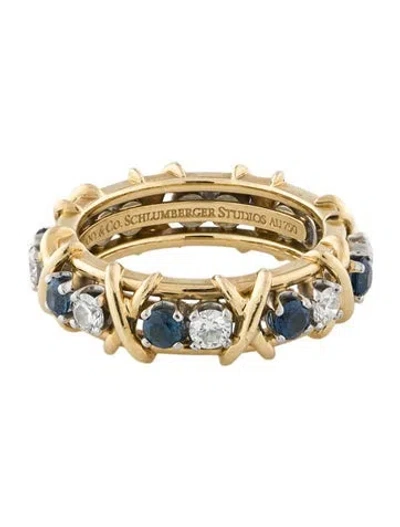Pre-owned Tiffany & Co 18k Sapphire & Diamond Sixteen Stone Eternity Band In Multi