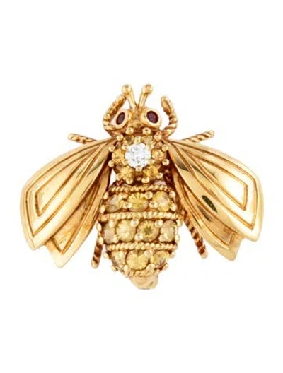 Pre-owned Tiffany & Co 18k Sapphire, Ruby & Diamond Bee Brooch In Multicolor