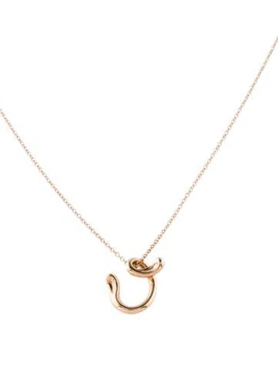 Pre-owned Tiffany & Co 18k Small Letter 'c' Pendant Necklace, 16" In Multi