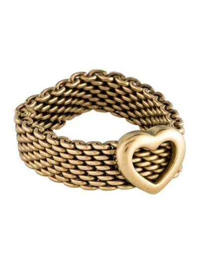 Pre-owned Tiffany & Co 18k Somerset Wide Mesh Heart Band Ring In Multi
