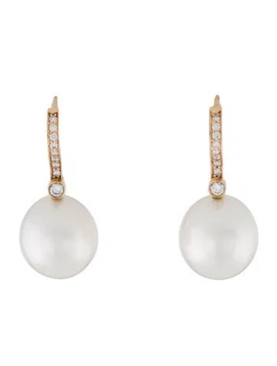 Pre-owned Tiffany & Co 18k South Sea Pearl & Diamond Noble Drop Earrings In Multi