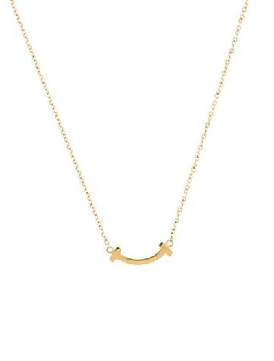 Pre-owned Tiffany & Co 18k T Mini Smile Pendant Necklace, 18" In Multi